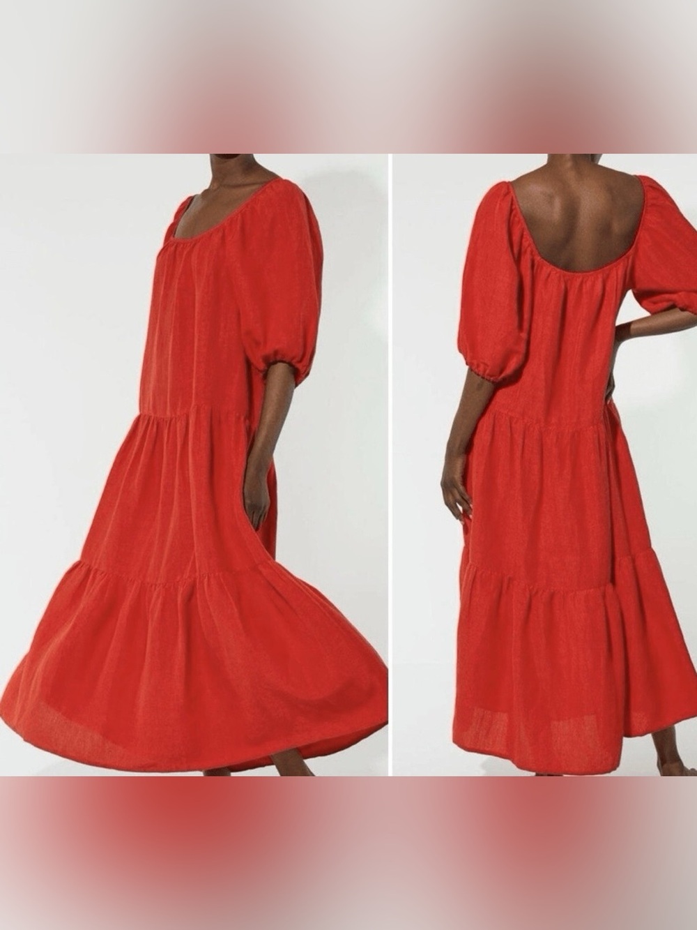 SOLID & STRIPED The Peasant Midi Dress in Candy Red | Size S